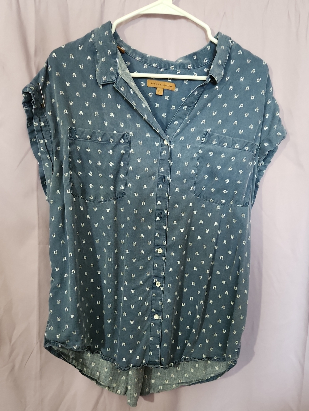 Jachs Blue Short-Sleeve Button-Down Shirt with White Print